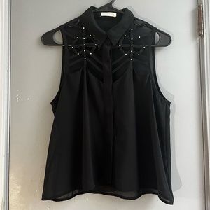 LUSH Sheer Sleeveless Cut-out Blouse (S)